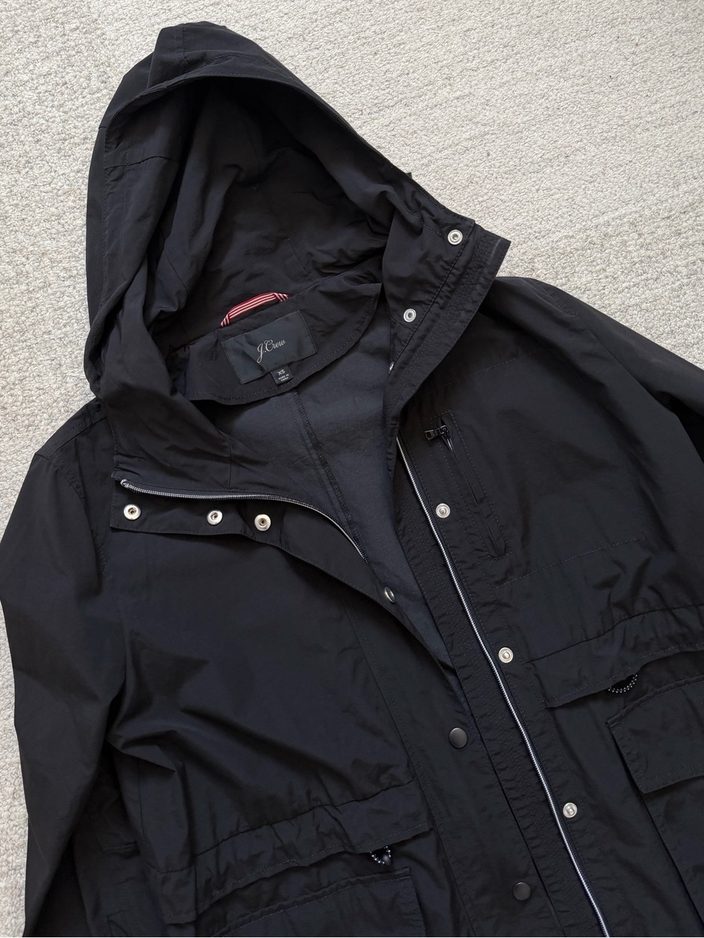 J. Crew Black Hooded Raincoat - Picture 2 of 7